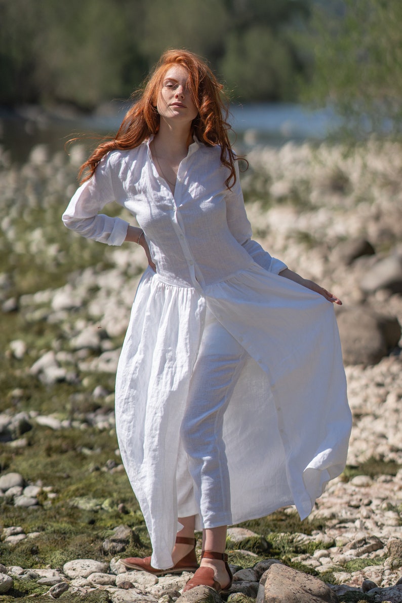 White Linen Shirt Maxi Shirt Linen Shirt Dress Plus Size Etsy