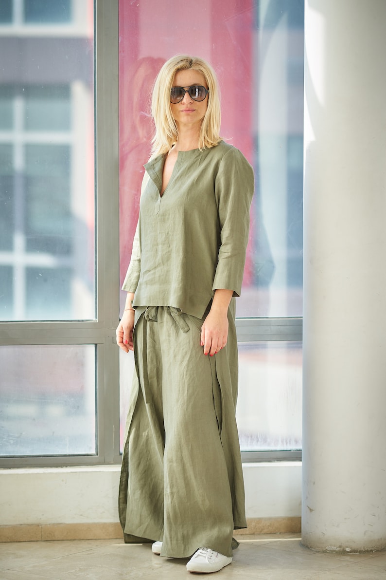 Linen Set Women 2 Piece Set Summer Linen Set Asymmetrical Etsy