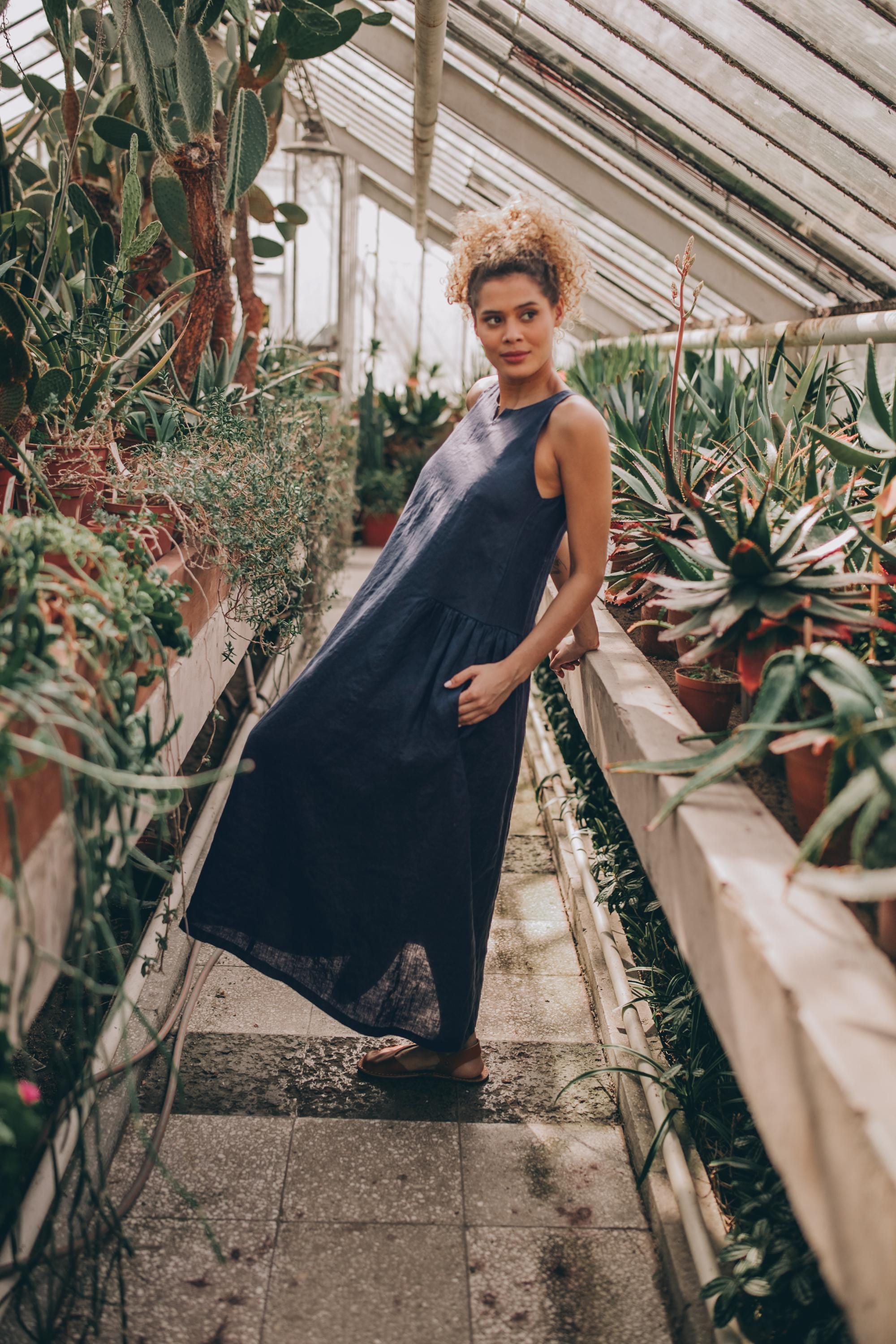 Loose Linen Midi Dress, Summer Midi Dress, Navy Blue Linen Dress, Linen Dress with Pockets, Pleated Linen Dress, Linen Dress for Women, S / Gray Loose Linen Midi Dress, Summer Midi Dress, Navy Blue Linen Dress, Linen Dress with Pockets, Pleated Linen Dress, Linen Dress for Women, S / Gray
