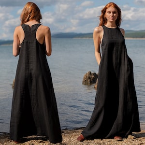 Summer Linen Maxi Dress with Pockets, Minimalist Dress, Linen Clothing for Women, Linen Summer Dress, Maxi Linen Dress, Simple Linen Dress