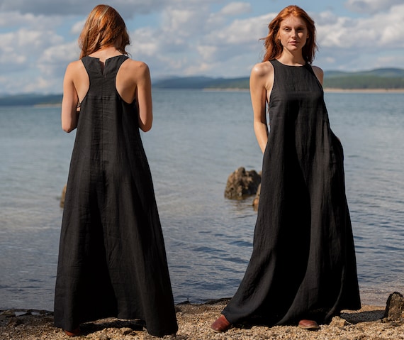 Summer Linen Maxi Dress With Pockets, Minimalist Linen Clothing for Women -  Etsy Australia