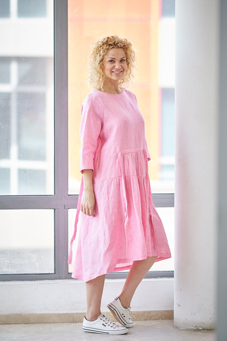 Pink Linen Dress Linen Summer Dress Linen Midi Dress Etsy