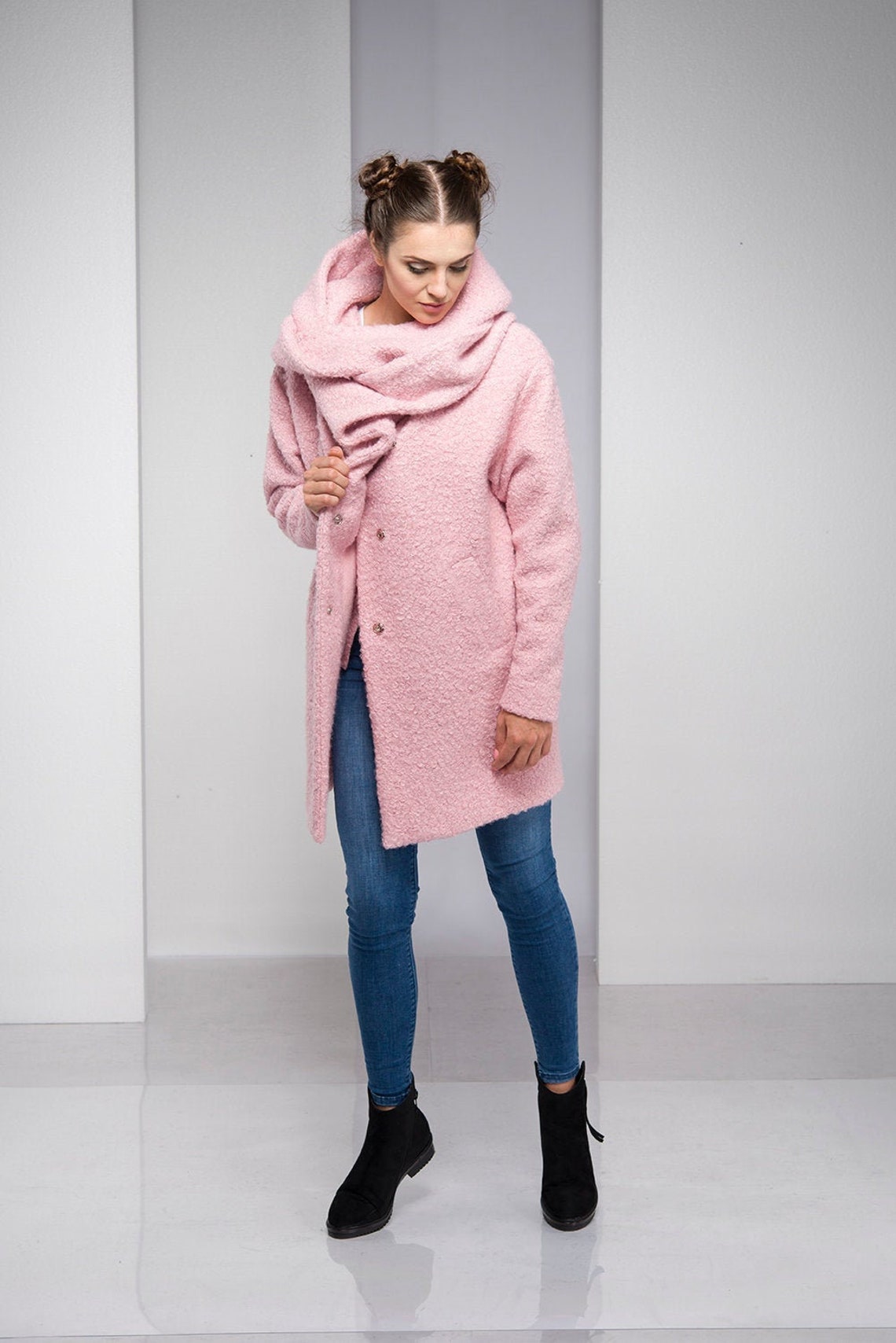 Women Winter Coat Plus Size Coat Pink Wool Coat Plus Size Etsy