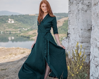 Linen Maxi Dress With Ties Deep Green Long Sleeve Linen Dress Boho Fall Wedding Outfit Vacation Ready Ethical Clothing GRENADA - Etsy Linen Maxi Dress With Ties Deep Green Long Sleeve Linen Dress Boho Fall Wedding Outfit Vacation Ready Ethical Clothing GRENADA - Etsy