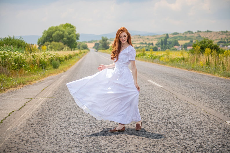 Linen Dress, Linen Maxi Dress, Linen Wedding Dress, Victorian Dress, Boho Maxi Dress, Linen Kaftan, Wrap Linen Dress, Plus Size Clothing image 2