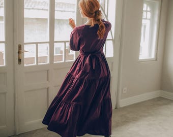 boho burgundy maxi dress Boho Maxi Dress - Casual Dress - Burgundy Dress