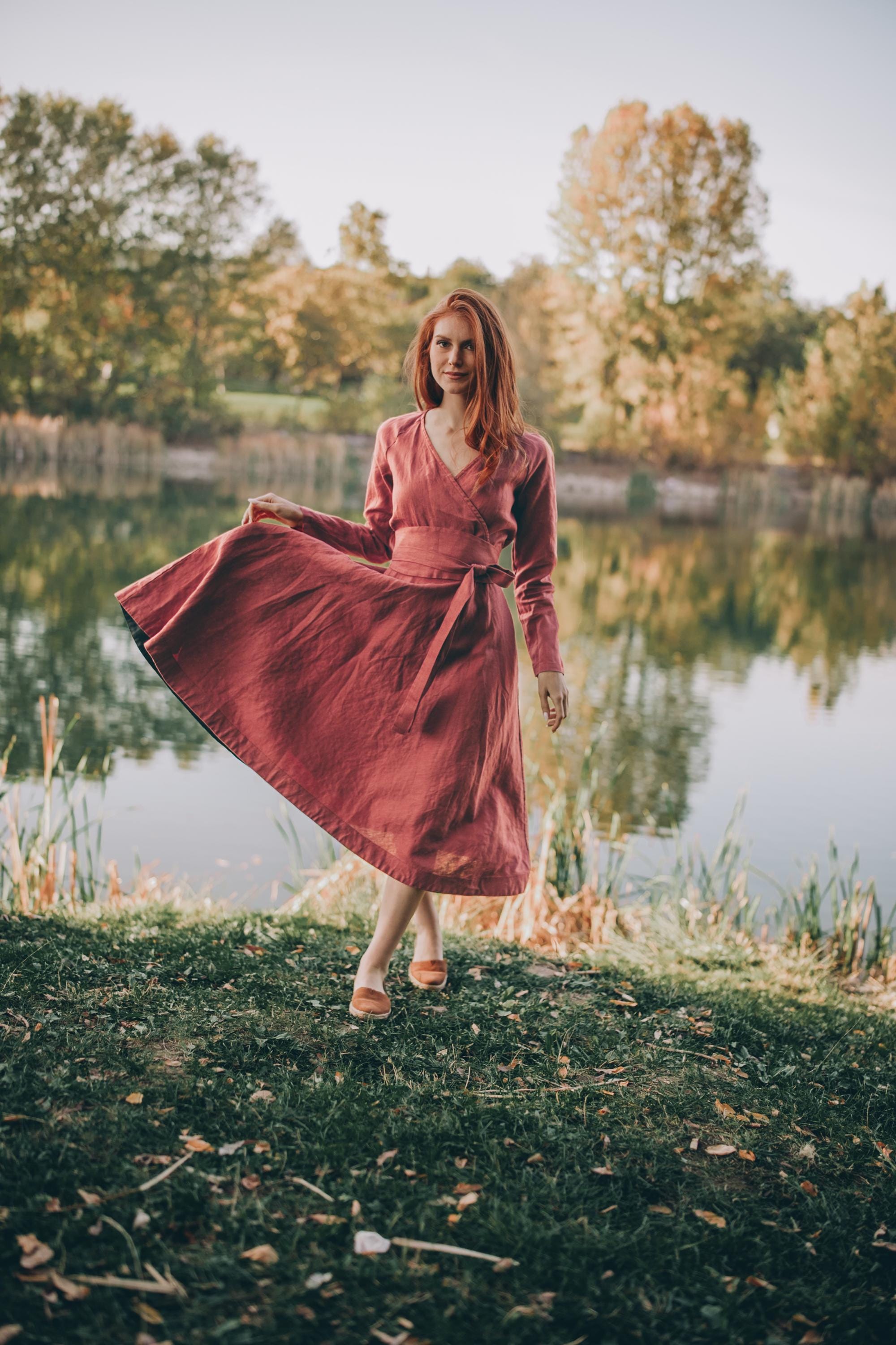 Heavyweight Linen Classic Dress, Linen Dress With Obi Belt