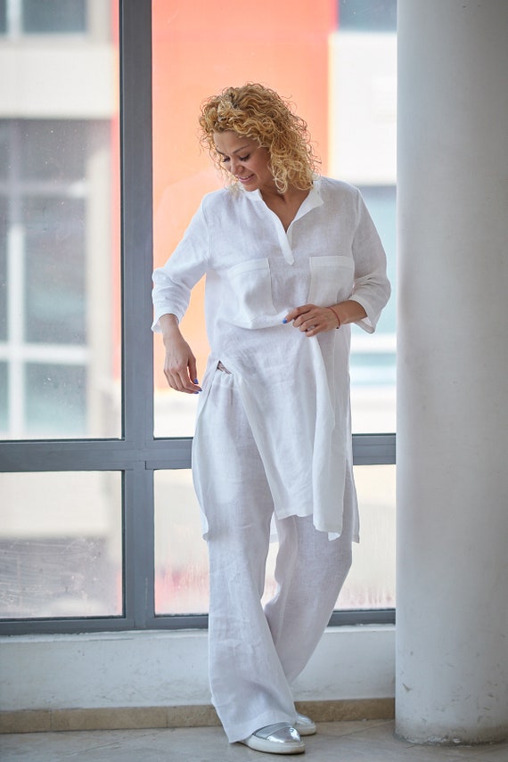 White Linen Tunic Dress, Women's Linen Clothes