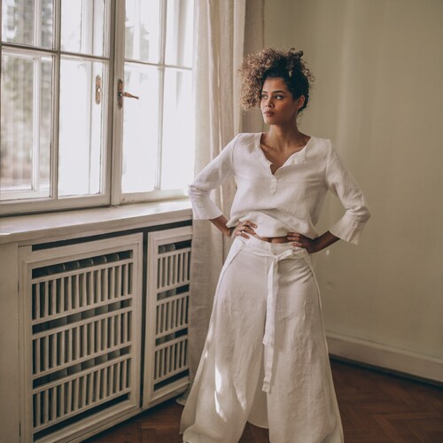 White Linen Hakama Pants With Slits, Plus Size Summer Trousers - Etsy