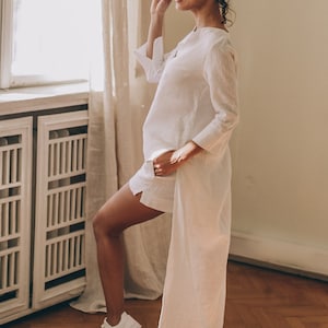 White Linen Tunic Top, Bohemian Clothing, Summer Tunic Top