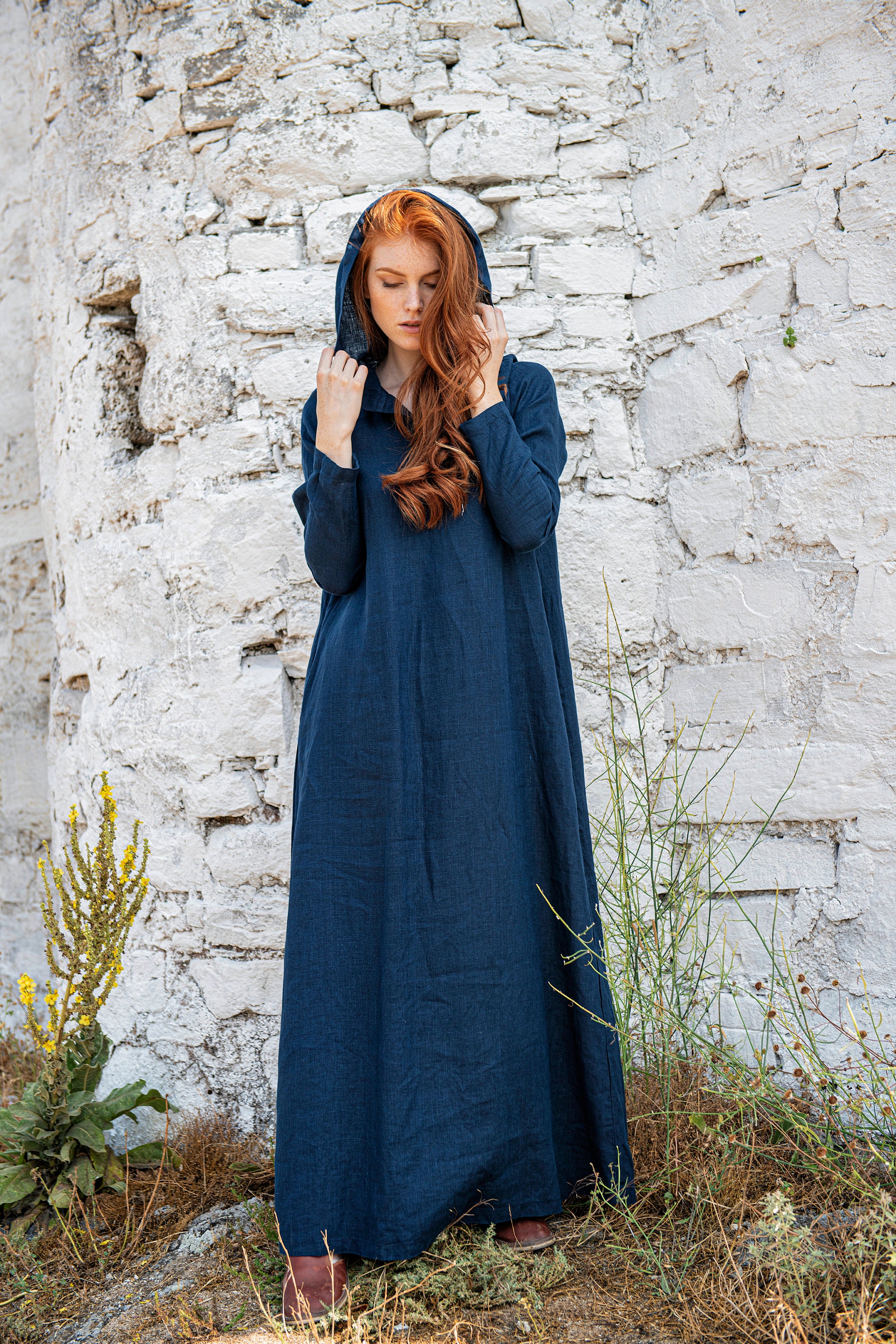 blue hooded dress Navy Blue Sweater Dress - Hooded Mini Dress - Sweater Mini Dress
