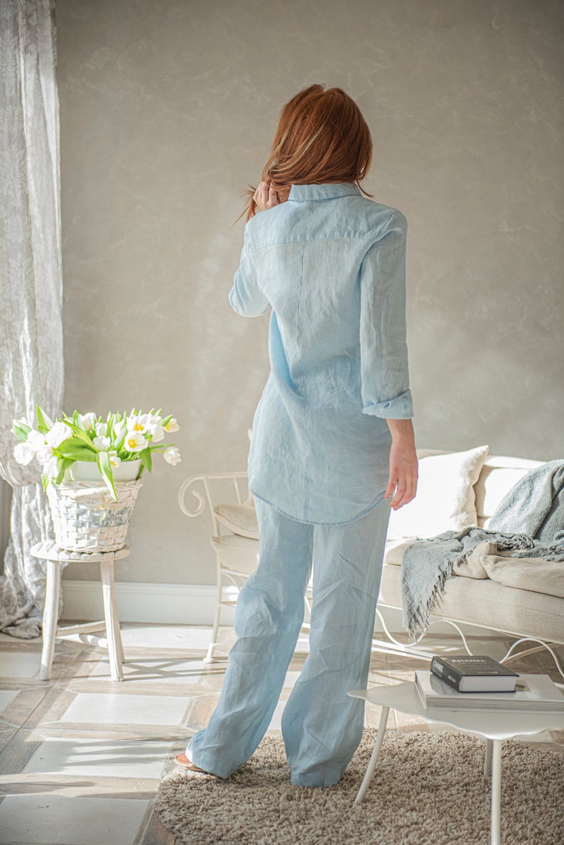 Light Blue Linen Pants Boho Linen Pants Linen Trousers for Etsy