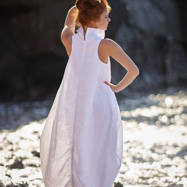 Robe en lin blanche, Robe en lin pour femme, Robe longue blanche, Vêtements en lin pour femme, Robe d'été en lin, Vêtements grande taille, Robe de mariée en lin