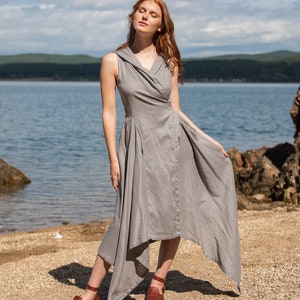 Hooded Linen Dress, Linen Summer Dress, Asymmetrical Dress, Linen Clothing for Women, Linen Hoodie Dress, Plus Size, Avant Garde Dress Women