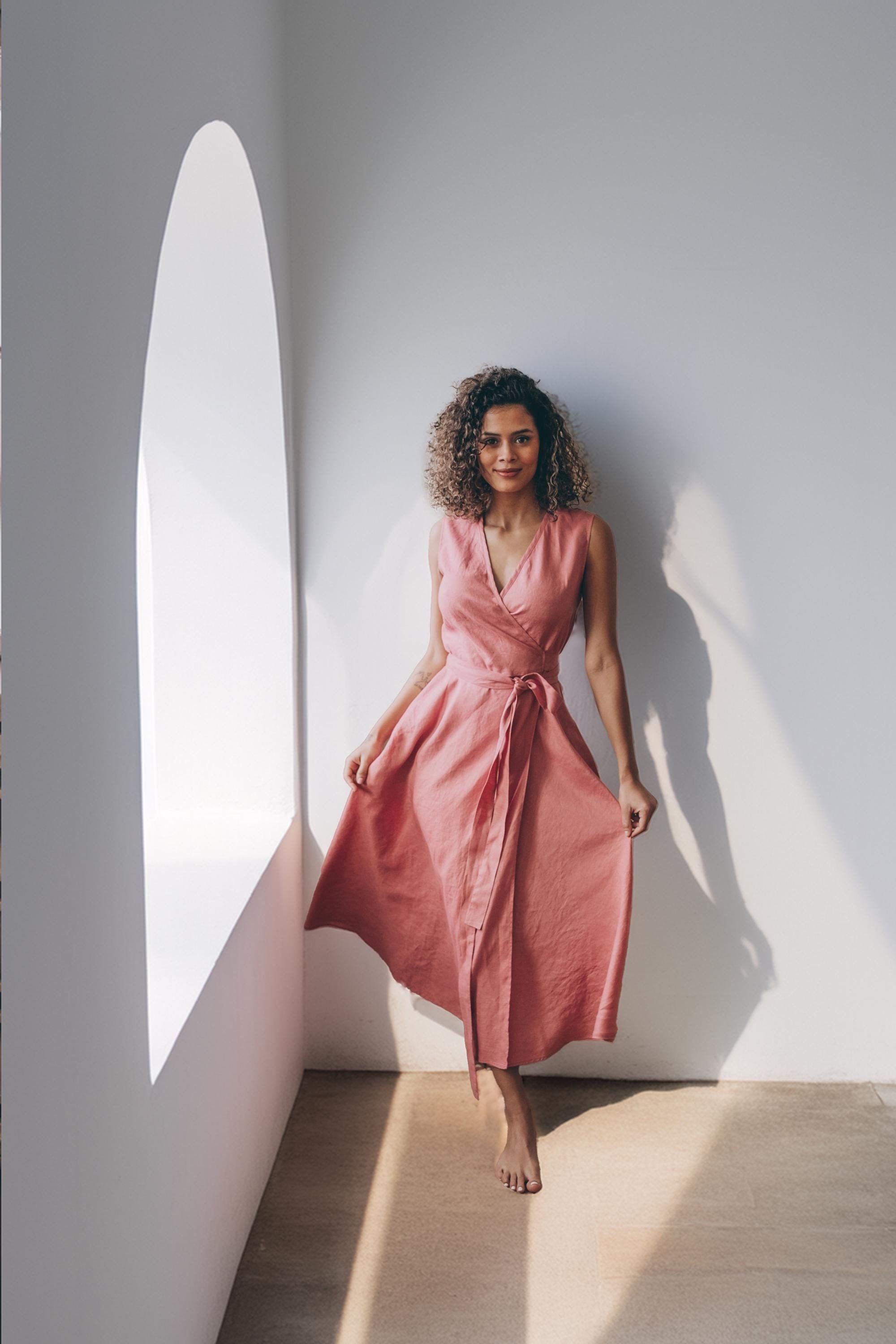 knee length dresses for ladies Rove Linen-Cotton Midi Dress - Back Details main image 1