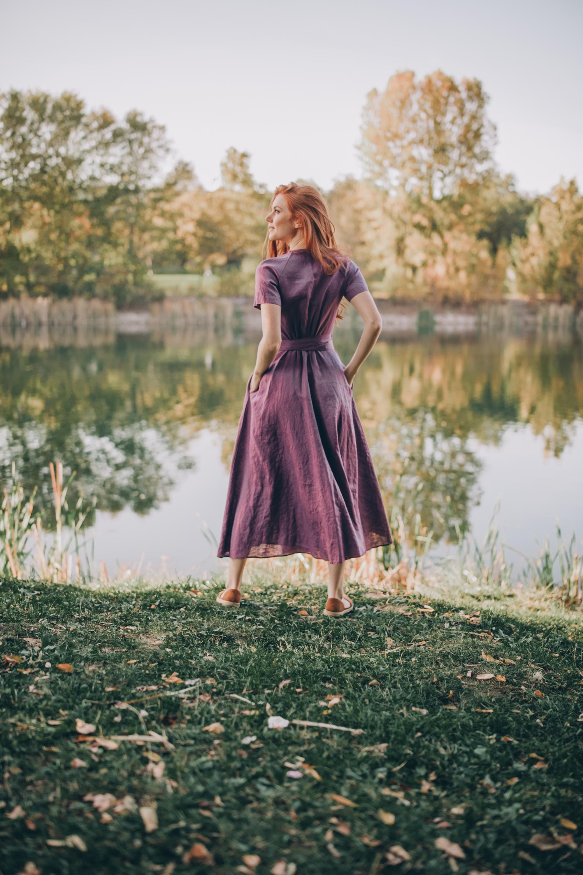 Linen Wrap Dress for Women, Purple Midi Dress, Linen Summer Dress, Amethyst Linen Dress, Chic Comfort Dress, Bohemian Linen Clothing Women, XS / Deep Linen Wrap Dress for Women, Purple Midi Dress, Linen Summer Dress, Amethyst Linen Dress, Chic Comfort Dress, Bohemian Linen Clothing Women, XS / Deep