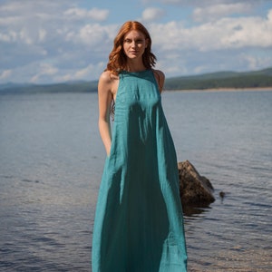 Linen Maxi Dress, Blue Green Dress, Sleeveless Maxi Dress, Linen Summer Dress, Plus Size Clothing Women, Linen Beach Dress, Linen Clothing image 6