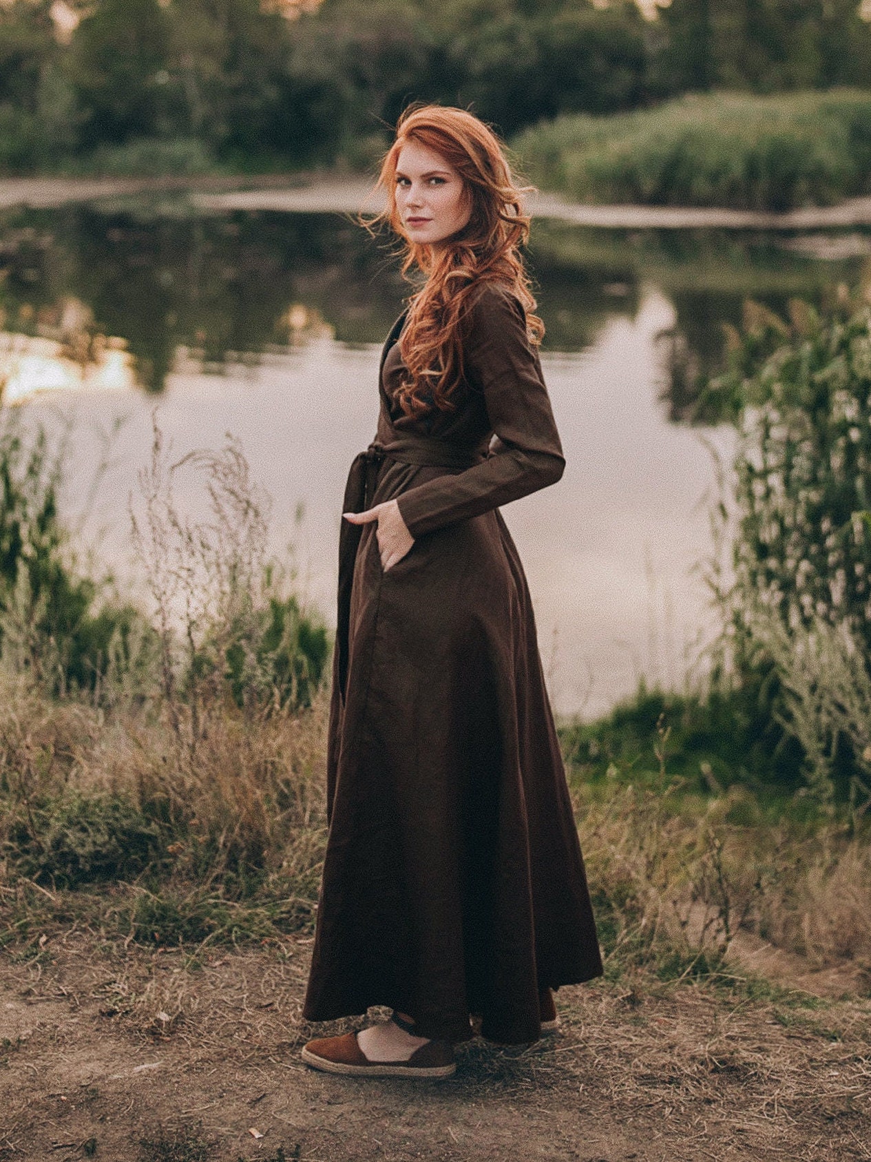 brown long flowy dress KENNY BROWN DRAPED FULL SLEEVES NET DRAPED GOWN | CULT MIA