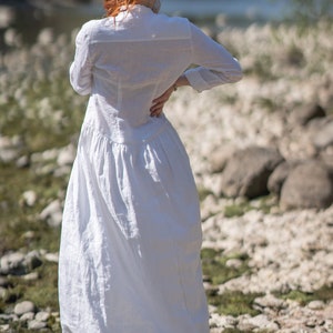 Linen Maxi Tunic Dress, White Linen Shirt Dress, Maxi Shirt, Plus Size Linen Shirt Dress, Boho Summer Linen Shirt, Linen Clothing for Women image 4