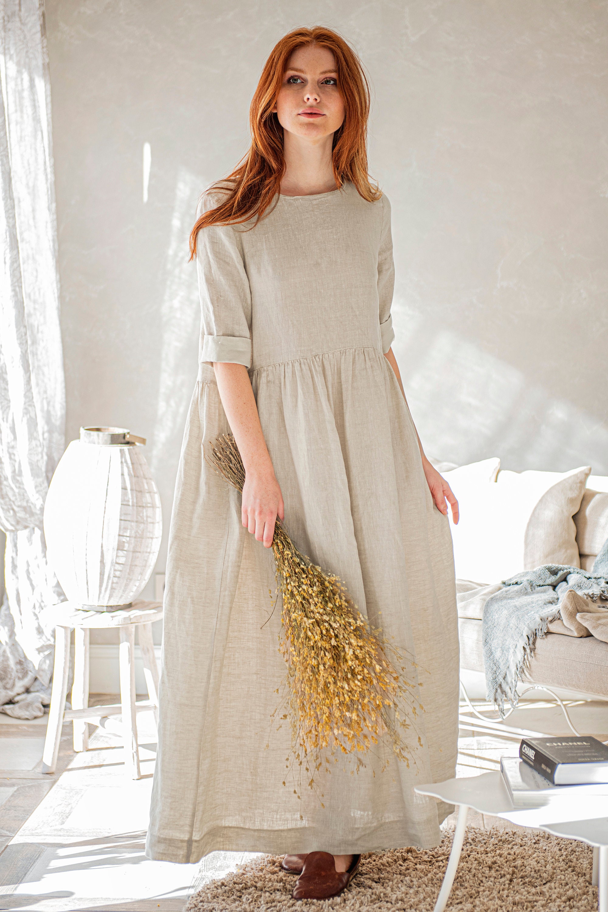 Modest Linen Dress Long Sleeve Linen Dress Linen Summer Etsy