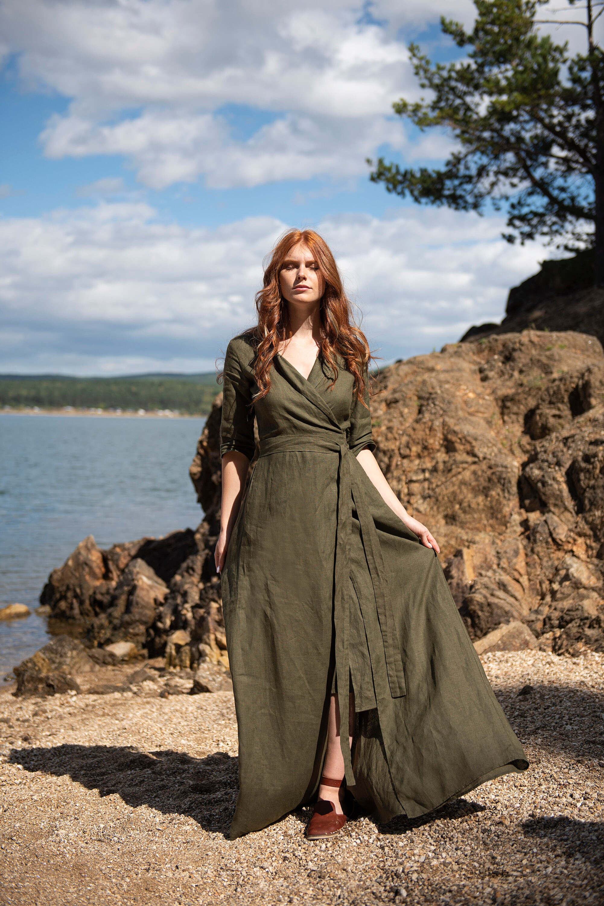 Long Linen Summer Dress for Women - Long Sleeve Linen Maxi Dress - Linen Wedding Guest Dress - Linen Wrap Dress - Linen Kaftan, XS / Natural Long Linen Summer Dress for Women - Long Sleeve Linen Maxi Dress - Linen Wedding Guest Dress - Linen Wrap Dress - Linen Kaftan, XS / Natural