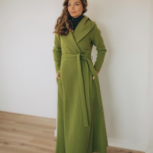Wool Maxi Cardigan Coat: Hooded, Belted, with Pockets, Fall Winter Clothing image 8