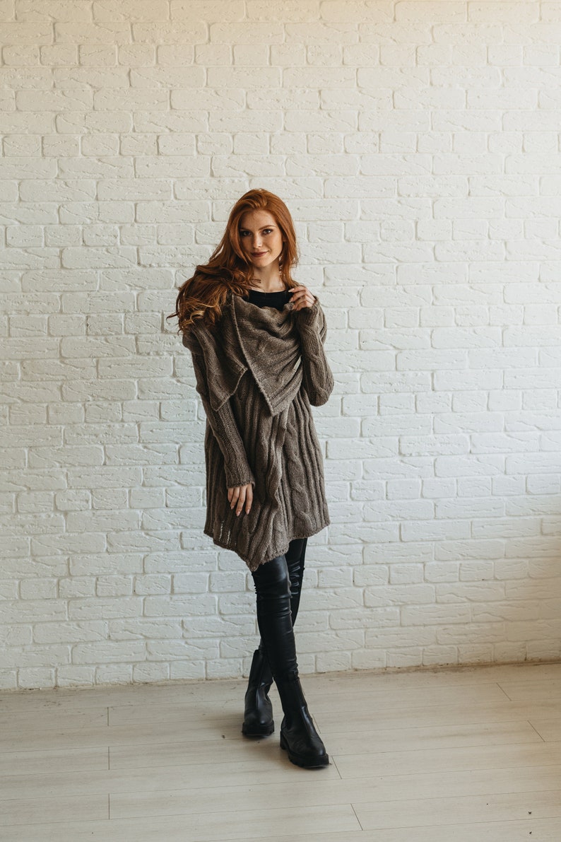 Ready to Ship Winter Cardigan for Women, Wrap Wool Jacket, Chunky Knit Sweater Coat image 5