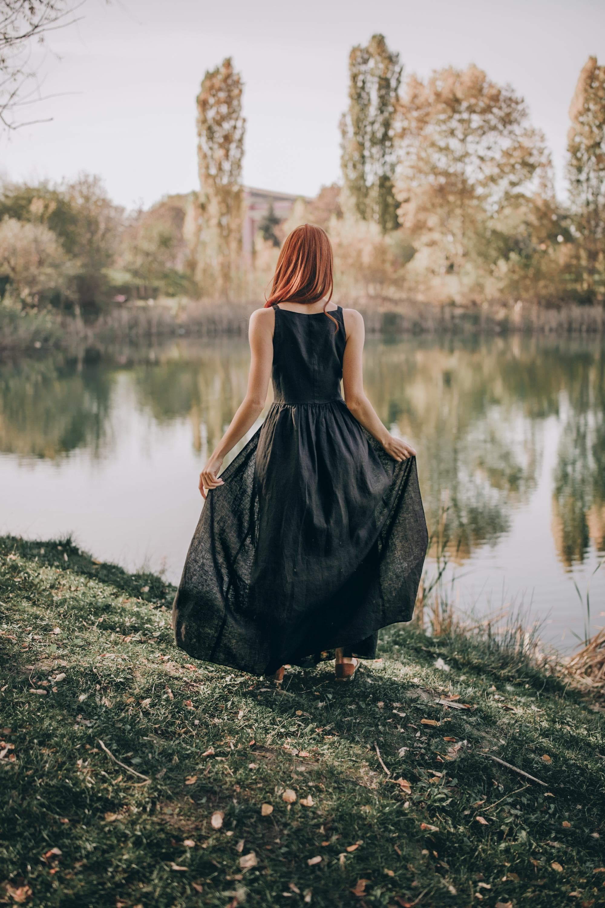 Handmade Black Linen Maxi Dress: Double Wrap, Adjustable Waist