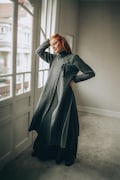 Gray Long Wool Cardigan, Open Front Coat with Side Slits, Tie Closure Winter Layer