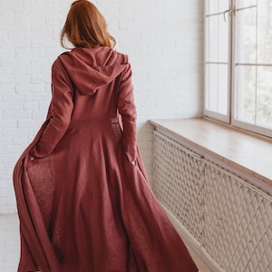 Summer Linen Coat for Women, Hooded Long Linen Cardigan, Linen Jacket with Pockets, Heavy weight Linen Clothing, Spring Linen Cloak