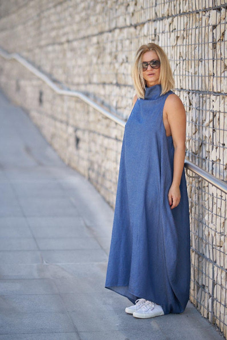 Summer Maxi Dress, Plus Size Women Dress, Kaftan Dress, Blue Maxi Dress, Long Oversize Dress, Cotton Bubble Dress, Plus Size Clothing Women image 6