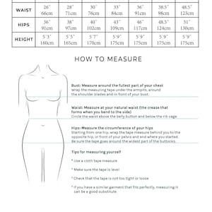 a dress size guide for a woman