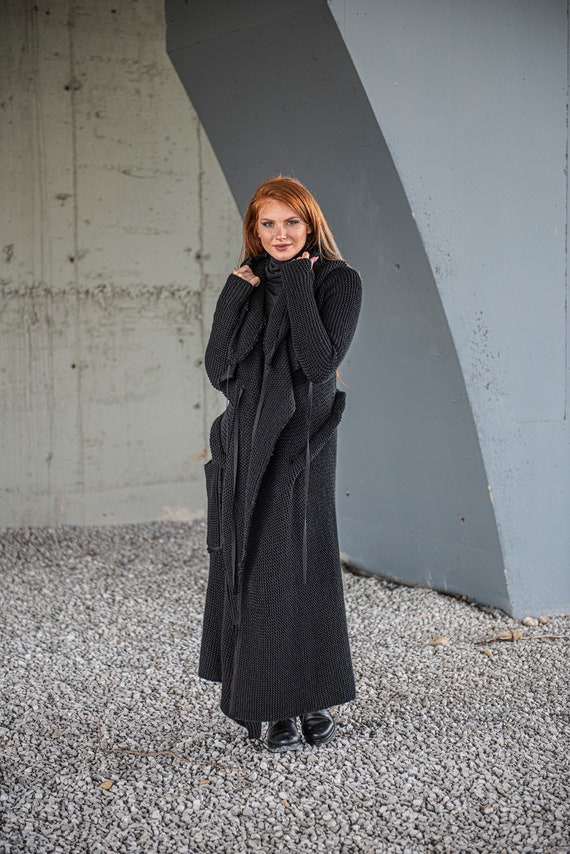 Maxi Cardigan, Wool Cardigan, Knit Cardigan, Black Winter Cardigan