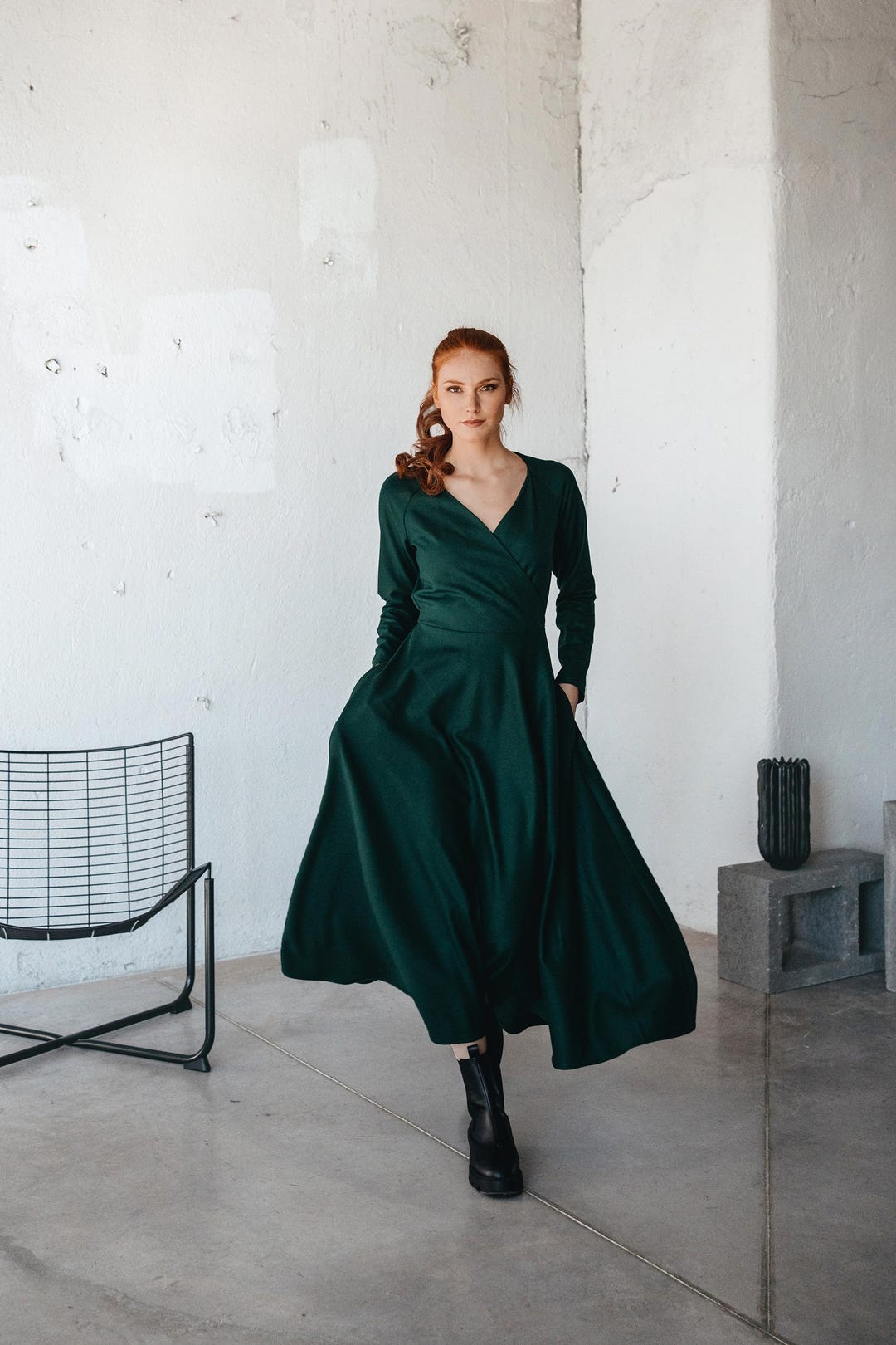 fall wrap dresses Winter Wool Dress, Wool Wrap Dress, Winter Dress for Women, Plus Size Clothing, Long Sleeve Wool Dress, Formal Fall Dress, Wool Clothing, S / Dark
