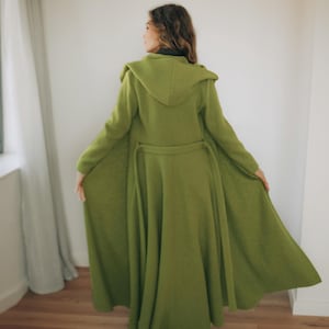 Wool Maxi Cardigan Coat: Hooded, Belted, with Pockets, Fall Winter Clothing image 6