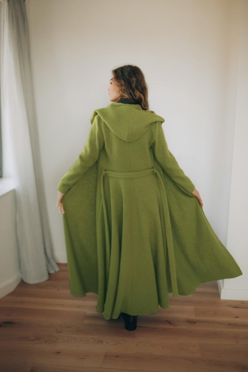 Wool Maxi Cardigan Coat: Hooded, Belted, with Pockets, Fall Winter Clothing image 6