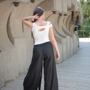 Wrap Linen Pants, Plus Size Linen Pants, Wide Leg Pants, Summer Linen Pants, Linen Clothing, Black Pants, Bohemian Pants, Plus Size Clothing image 2