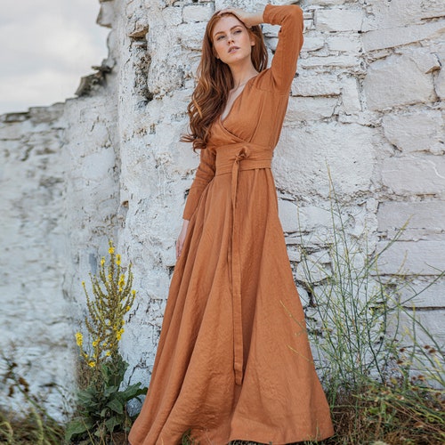 Linen Maxi Dress Linen Dress for Women Ochre Linen Dress - Etsy