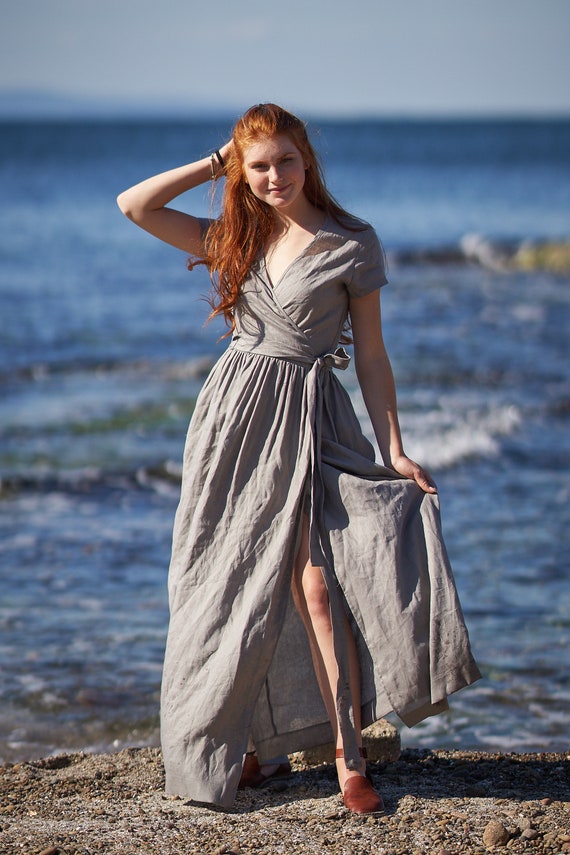 linen wrap dress etsy