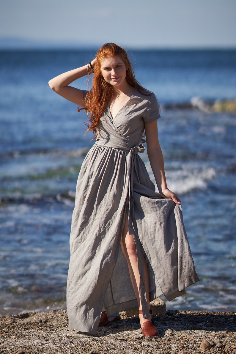 plus size linen wrap dress