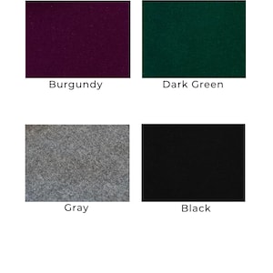 May include: Color palette with four swatches: burgundy, dark green, gray, and black.
