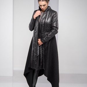 Maxi Coat for Women, Winter Coat, Merino Wool Coat, Black Hooded Coat, Cyberpunk Coat, Plus Size Coat, Asymmetric Coat, Plus Size Clothing image 9