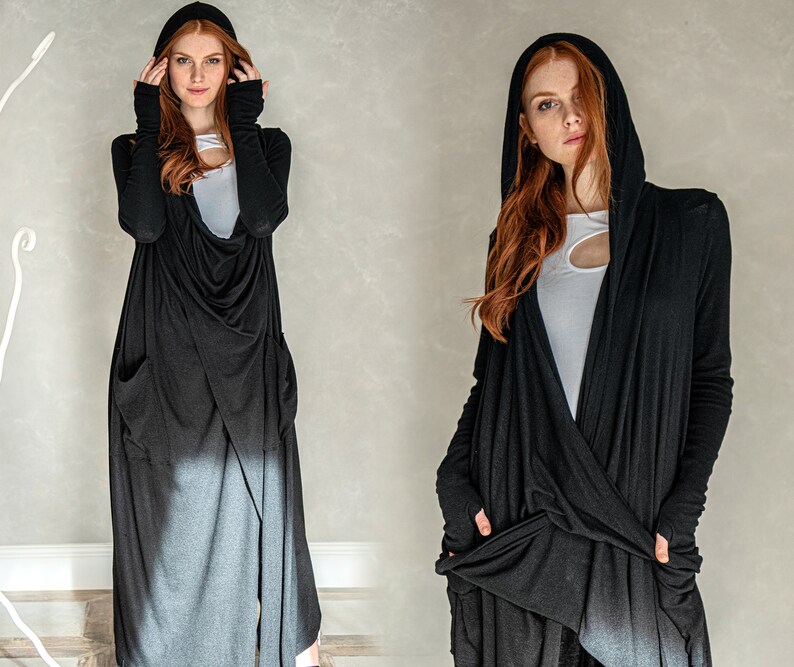 long hooded cardigan outfit