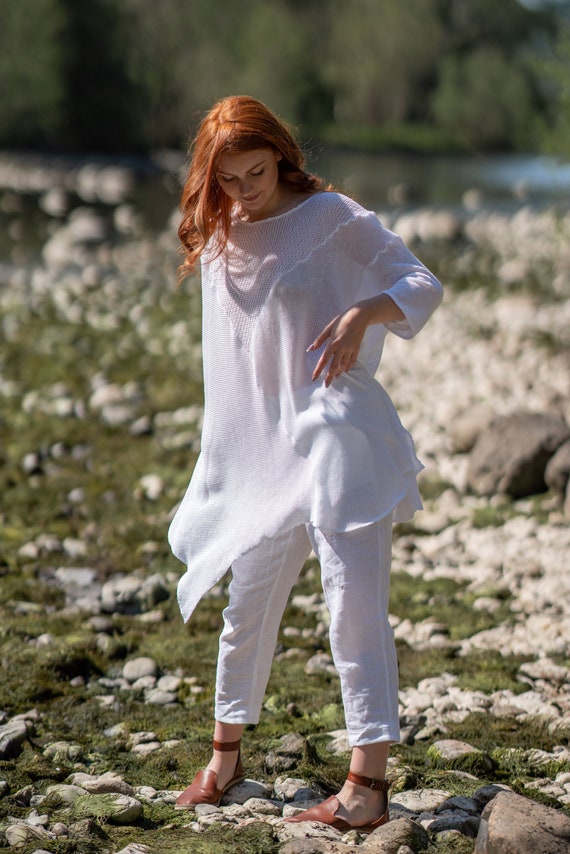 PRET A EXPEDIER pull d ete blanc haut tunique transparent tunique en tricot tunique en coton tunique transparente chemisier transparent grande taille Etsy France