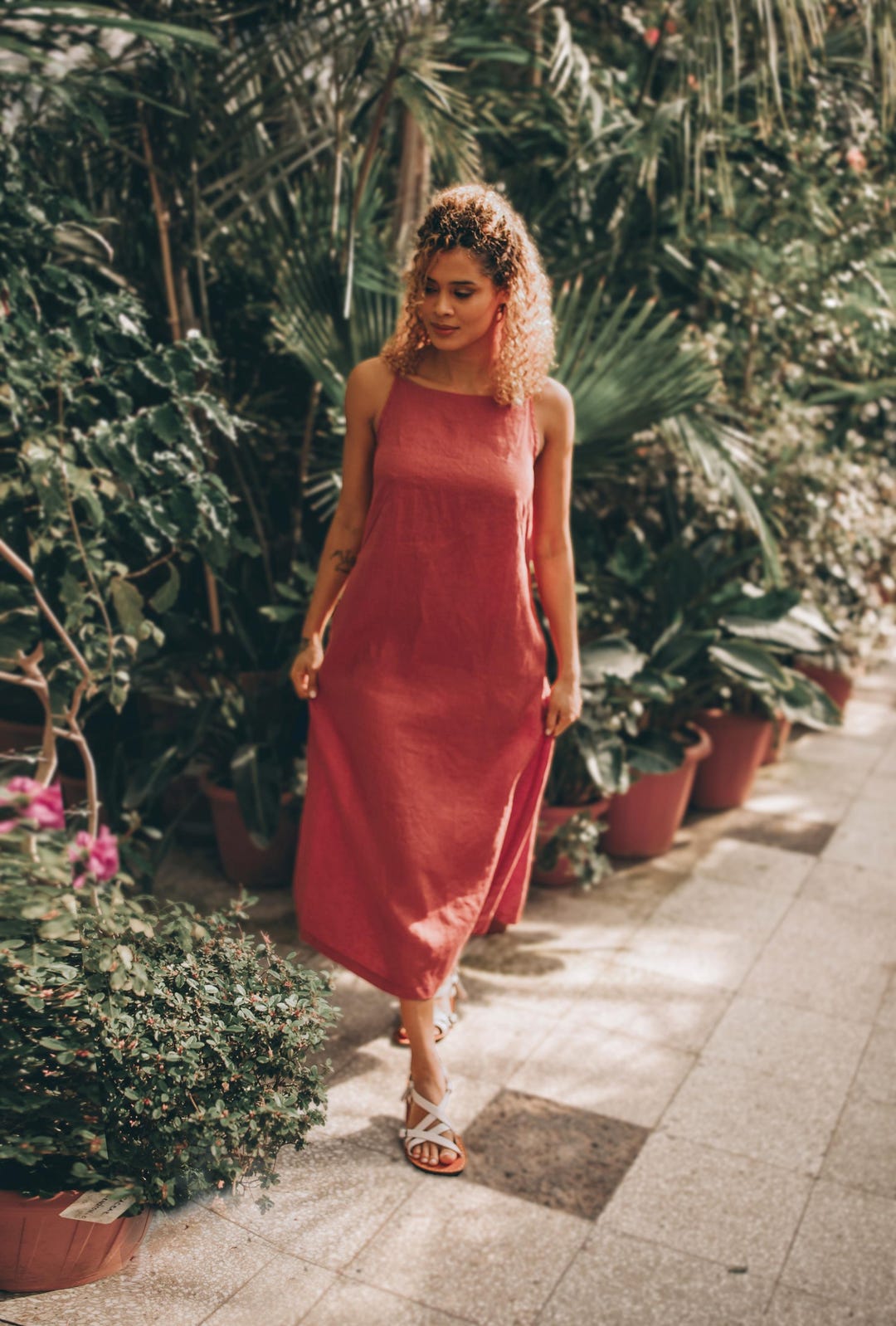 red midi tank dress Bxsruta Women's Sleeveless Henley Midi Dress with Pockets Casual a Line Cotton Blend Tank Dress