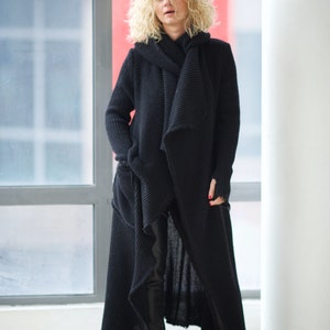 Long Sweater Coat, Wool Cardigan Women, Long Knit Cardigan, Plus Size Clothing, Black Oversize Cardigan,Hooded Cardigan, Black Knit Cardigan image 4