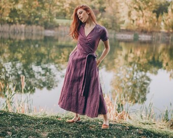 Linen Wrap Dress for Women, Purple Midi Dress, Linen Summer Dress, Amethyst Linen Dress, Chic Comfort Dress, Bohemian Linen Clothing Women, XS / Deep Linen Wrap Dress for Women, Purple Midi Dress, Linen Summer Dress, Amethyst Linen Dress, Chic Comfort Dress, Bohemian Linen Clothing Women, XS / Deep