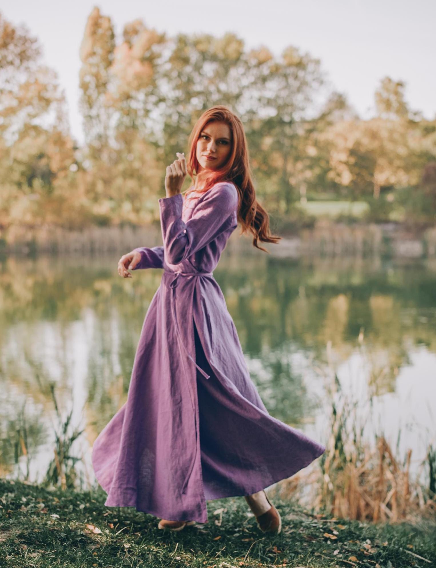 lavender linen dress Lavender linen maxi dress with adjustable waist ties  OffOn