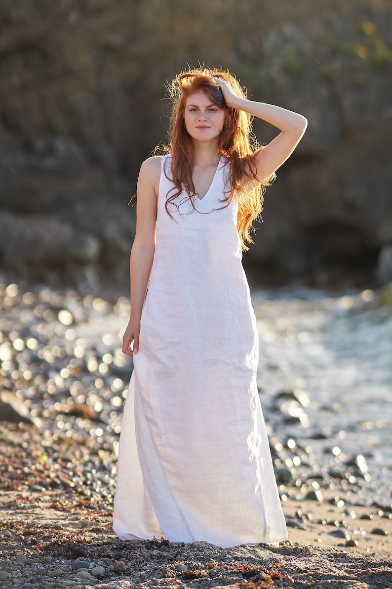 Linen Dress, White Maxi Dress, Linen Clothing for Women, Boho Maxi Dress, Linen Wedding Dress, Plus Size Linen Dress, Linen Beach Dress image 3