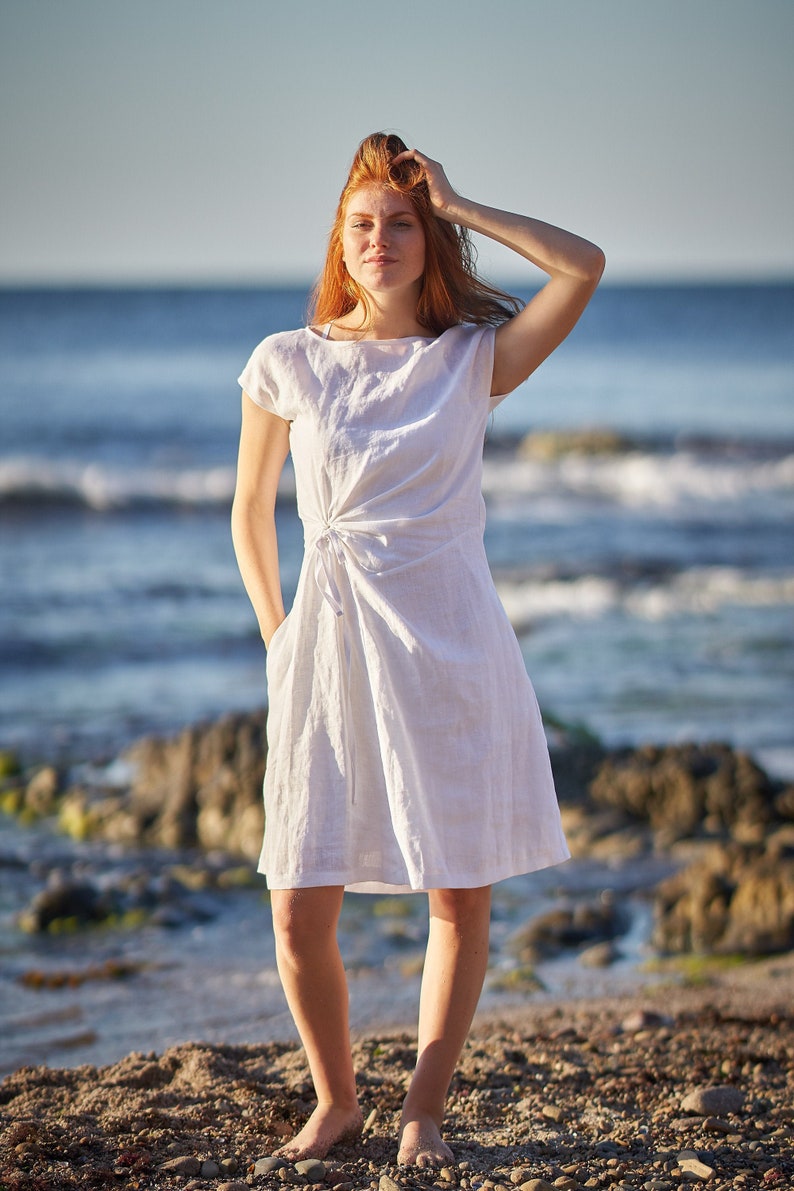 Linen Dress, White Summer Dress, Linen Midi Dress, Linen Tunic Dress, Natural Linen, Linen Clothing Women, Plus Size Dress,White Linen Dress image 2